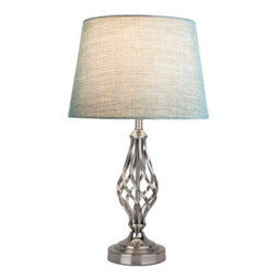 Lighting Supermarket Queenswood Traditional Barley Twist Table Lamp With Blue Gold Linen Shade - Silver Chrome - thumbnail 2