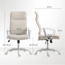 Cream Home Office Chair, High Back Fabric Desk Chair With Swivel Wheels - thumbnail 2