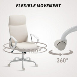 Cream Home Office Chair, High Back Fabric Desk Chair With Swivel Wheels - thumbnail 4