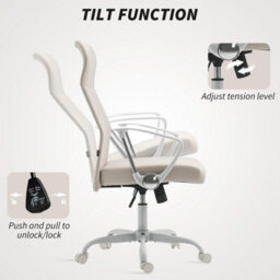 Cream Home Office Chair, High Back Fabric Desk Chair With Swivel Wheels - thumbnail 3