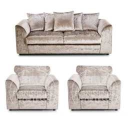 Furnishings For Less UK Crystal Crushed Velvet 3 Piece Sofa Set - 3 1 1 Mink - Scatter Back - thumbnail 1