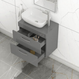 Royal Bathrooms 600mm Wall Hung Vanity Unit 2 Drawer Indigo Grey Gloss & Elva Countertop Basin - thumbnail 1