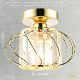 Happy Homewares Modern Polished Gold Ceiling Light Fitting With Clear Crystal Glass - thumbnail 7
