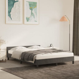 Berkfield Bed Frame With Headboard Dark Grey 180X200Cm 6Ft Super King Velvet - thumbnail 1