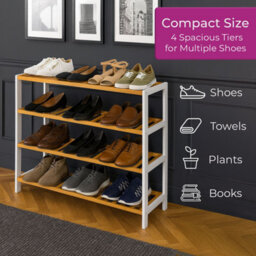 Neo White/wood 4-Tier Bamboo Shoe Rack Wooden Shoe Storage Organiser Shelf For Hallway, Entrance Living Room - thumbnail 3