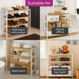 Neo White/wood 4-Tier Bamboo Shoe Rack Wooden Shoe Storage Organiser Shelf For Hallway, Entrance Living Room - thumbnail 4