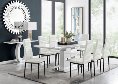 Furniturebox Uk Arezzo Large Extending Dining Table And 8 White Milan Black Leg Chairs - image 1