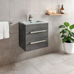 Plum&clay Novela Dark Wood Wall Hung Vanity Unit With Crystal Basin (W)515mm - thumbnail 1