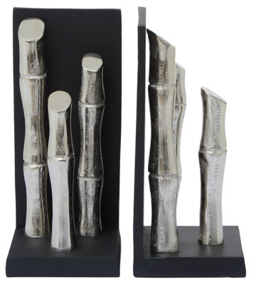 Premier Housewares Hiba Set Of Two Silver Finish Bamboo Effect Bookends - image 1