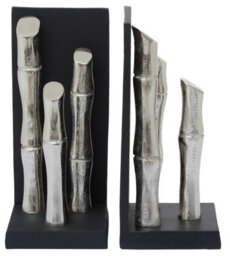 Premier Housewares Hiba Set Of Two Silver Finish Bamboo Effect Bookends