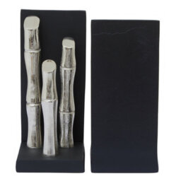 Premier Housewares Hiba Set Of Two Silver Finish Bamboo Effect Bookends - thumbnail 5