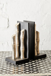 Premier Housewares Hiba Set Of Two Silver Finish Bamboo Effect Bookends - thumbnail 4