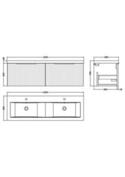 Hudson Reed Fluted Wall Hung 2-Drawer Vanity And Double Ceramic Basin, Premium Sink Vanity Unit, Satin Blue, 1200mm - thumbnail 7