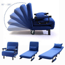 Living And Home Dark Blue Folding Movable Adjustable Linen Single Sofa Bed With 2 Wheels - thumbnail 4