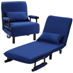 Living And Home Dark Blue Folding Movable Adjustable Linen Single Sofa Bed With 2 Wheels - thumbnail 3