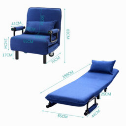 Living And Home Dark Blue Folding Movable Adjustable Linen Single Sofa Bed With 2 Wheels - thumbnail 6