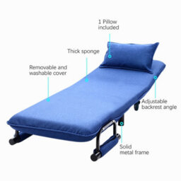 Living And Home Dark Blue Folding Movable Adjustable Linen Single Sofa Bed With 2 Wheels - thumbnail 5