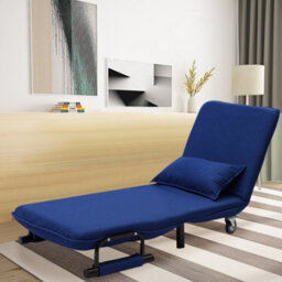 Living And Home Dark Blue Folding Movable Adjustable Linen Single Sofa Bed With 2 Wheels - thumbnail 2