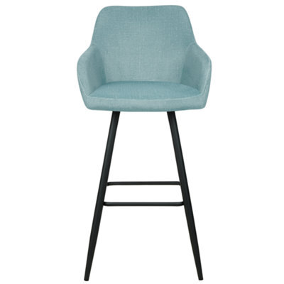 Wyld And Coco Set Of 2 Light Blue Velvet Bar Stools With Arms And Backrest, Black Powder-Coated Steel Legs, Built-In Footrest - image 1