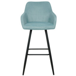 Wyld And Coco Set Of 2 Light Blue Velvet Bar Stools With Arms And Backrest, Black Powder-Coated Steel Legs, Built-In Footrest - thumbnail 1