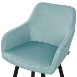Wyld And Coco Set Of 2 Light Blue Velvet Bar Stools With Arms And Backrest, Black Powder-Coated Steel Legs, Built-In Footrest - thumbnail 7