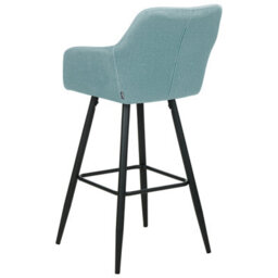 Wyld And Coco Set Of 2 Light Blue Velvet Bar Stools With Arms And Backrest, Black Powder-Coated Steel Legs, Built-In Footrest - thumbnail 6
