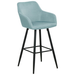 Wyld And Coco Set Of 2 Light Blue Velvet Bar Stools With Arms And Backrest, Black Powder-Coated Steel Legs, Built-In Footrest - thumbnail 4