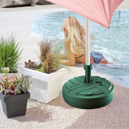 Green Garden Parasol Base By Agritrade - Round Plastic, Fillable With Water Or Sand - thumbnail 2