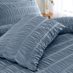 Catherine Lansfield Bedding Seersucker Embellished Duvet Cover Set With Pillowcase Lansfield Blue - thumbnail 2