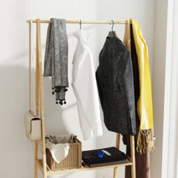 Homcom Bamboo Clothes Rail Rack With 2 Storage Shelves, Natural Wood Effect - thumbnail 7