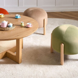 Wyld And Coco Velvet Stool Green Upholstered Pouffe With Tall Rubberwood Legs, 40 X 40 X 38 Cm - thumbnail 2