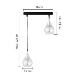 Luminosa Lighting Luminosa Lacrima Bar Pendant Ceiling Light Black, Silver Transparent Glass Shade 2X E27 - thumbnail 2