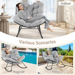 Costway Indoor Outdoor Rocking Chair Oversized Egg Papasan Chair-Light Grey - thumbnail 9