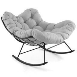 Costway Indoor Outdoor Rocking Chair Oversized Egg Papasan Chair-Light Grey - thumbnail 1