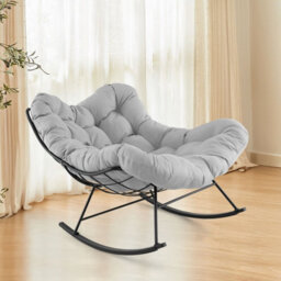 Costway Indoor Outdoor Rocking Chair Oversized Egg Papasan Chair-Light Grey - thumbnail 4