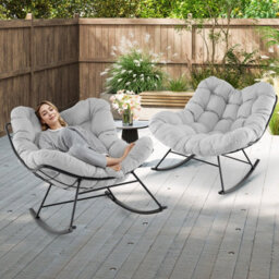 Costway Indoor Outdoor Rocking Chair Oversized Egg Papasan Chair-Light Grey - thumbnail 3