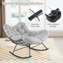 Costway Indoor Outdoor Rocking Chair Oversized Egg Papasan Chair-Light Grey - thumbnail 6