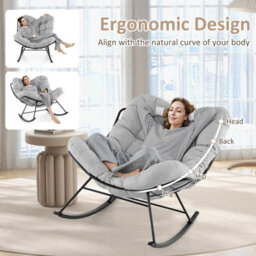 Costway Indoor Outdoor Rocking Chair Oversized Egg Papasan Chair-Light Grey - thumbnail 7
