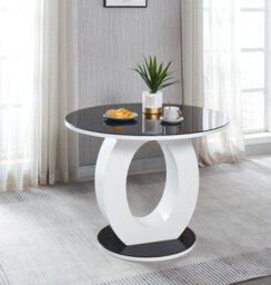 Modernique Giulia Round Black 100 Cm Tempered Glass Top White Dining Table With 4 Pink Velvet Dining Chairs - thumbnail 2