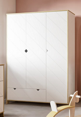 FurniComp LTD Furnicomp Elsie 3 Door 1 Drawer Kids Wardrobe- Matt White & Hamilton Oak - image 1