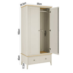 Statement Furniture Pembroke Double Wardrobe With Oak Top - Pebble - thumbnail 4