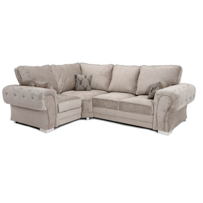 Furnishings For Less UK Milan 4 Seater L Shaped Corner Sofa Full Back Chesterfield Arms Mink Left Hand Facing - image 1
