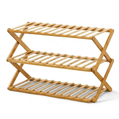 3Tier Folding Wooden Shoe Rack Storage Shelf Organizer Boot Plant Stand - image 1