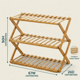 3Tier Folding Wooden Shoe Rack Storage Shelf Organizer Boot Plant Stand - thumbnail 2