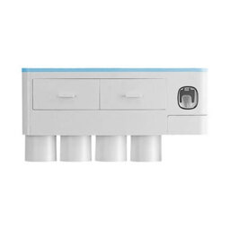 1 Pack Storage Shelf, Home 3- Wall-Mounted Toothbrush Holder, Toothpaste Dispenser And Blue