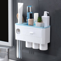 1 Pack Storage Shelf, Home 3- Wall-Mounted Toothbrush Holder, Toothpaste Dispenser And Blue - thumbnail 2