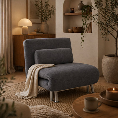 Wyld Haus Tomi Safi Charcoal Grey Velvet Single Sleeper Chair - 3-In-1 Chair, Chaise Longue & Single Bed - image 1