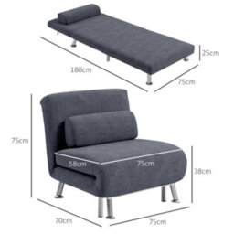 Wyld Haus Tomi Safi Charcoal Grey Velvet Single Sleeper Chair - 3-In-1 Chair, Chaise Longue & Single Bed - thumbnail 3