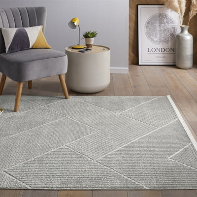Silver Outdoor Rug, Geometric Striped Stain-Resistant Rug For Patio Decks, 3mm Modern Outdoor Area Rug-190Cm X 290Cm - image 1