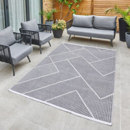 Silver Outdoor Rug, Geometric Striped Stain-Resistant Rug For Patio Decks, 3mm Modern Outdoor Area Rug-190Cm X 290Cm - thumbnail 2